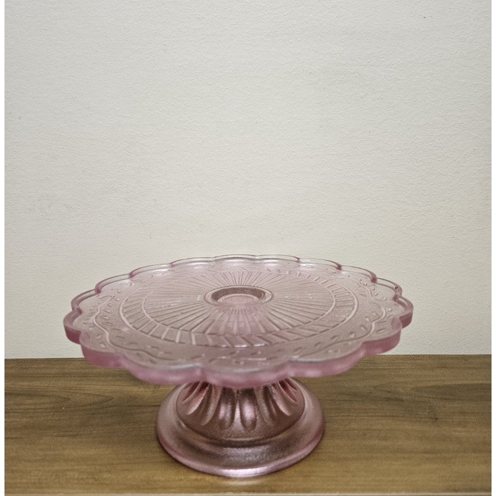 Circleware Madison Pink 8" Glass Cake Dessert Stand Serving Platter Tray